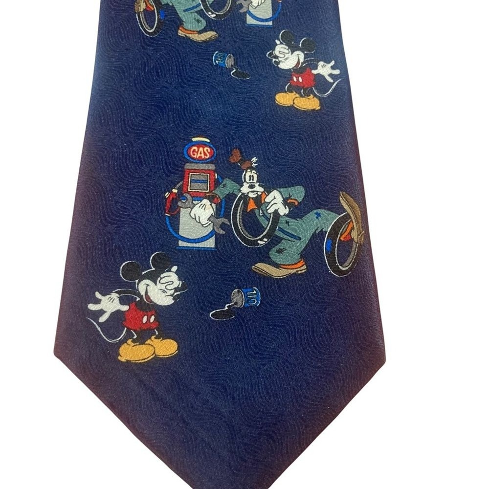 Disney Mickey Unlimited Men's Neck Tie Mickey Mouse Goofy Gas Station Silk